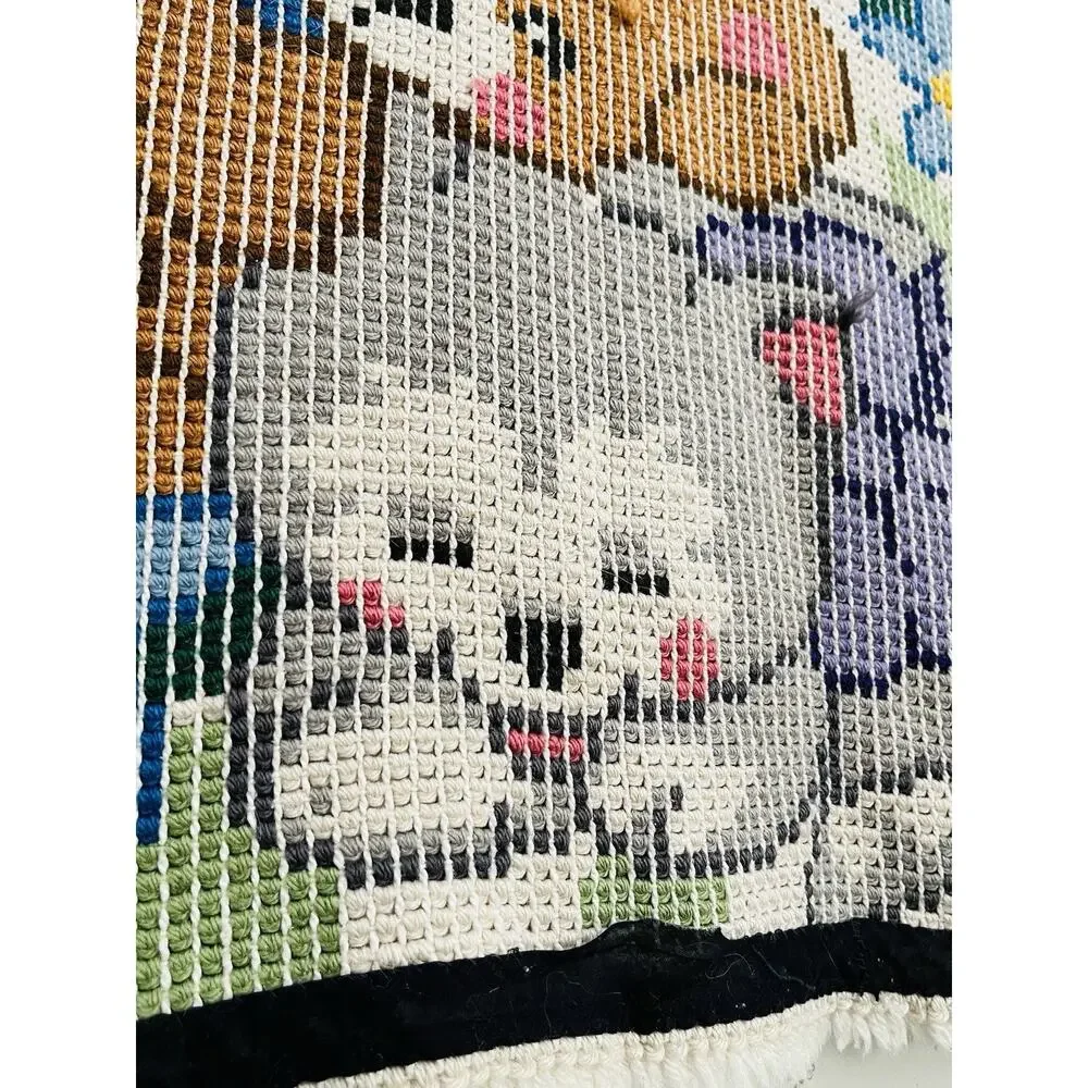 Vintage Latch Hook Rug Wall Hanging Bears Heart Completed Finished #4381 Baby Mo